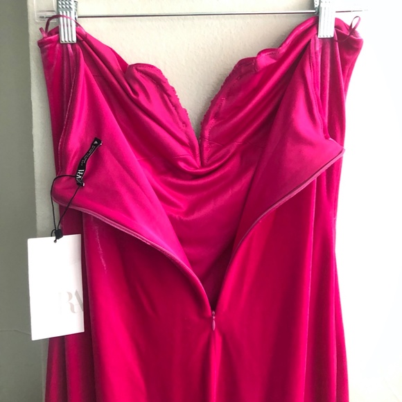 Zara Hot Pink Strapless Midi Velvet Dress Size L NWT- $80 - Picture 4 of 8